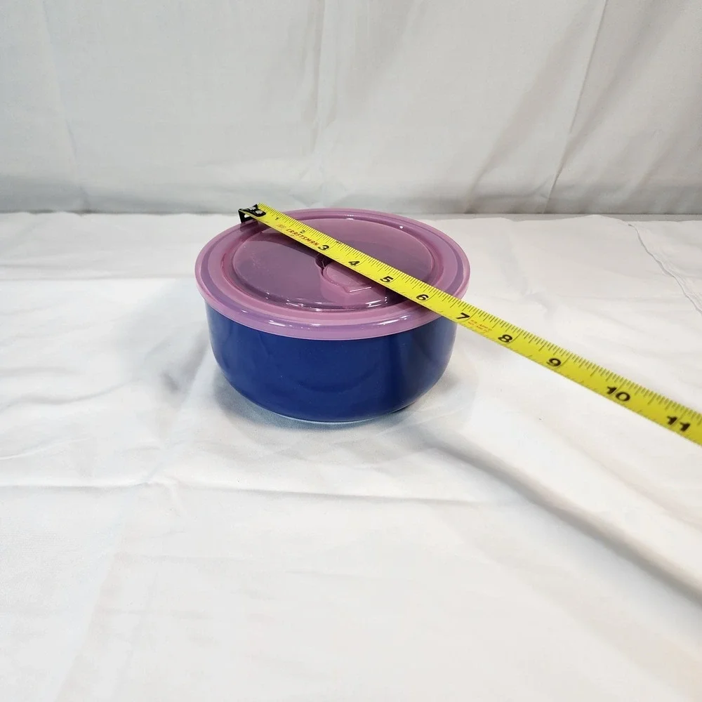 Room Essentials 2pc Food Storage Blue Stoneware Bowl Set 23oz Vented Pink Lid